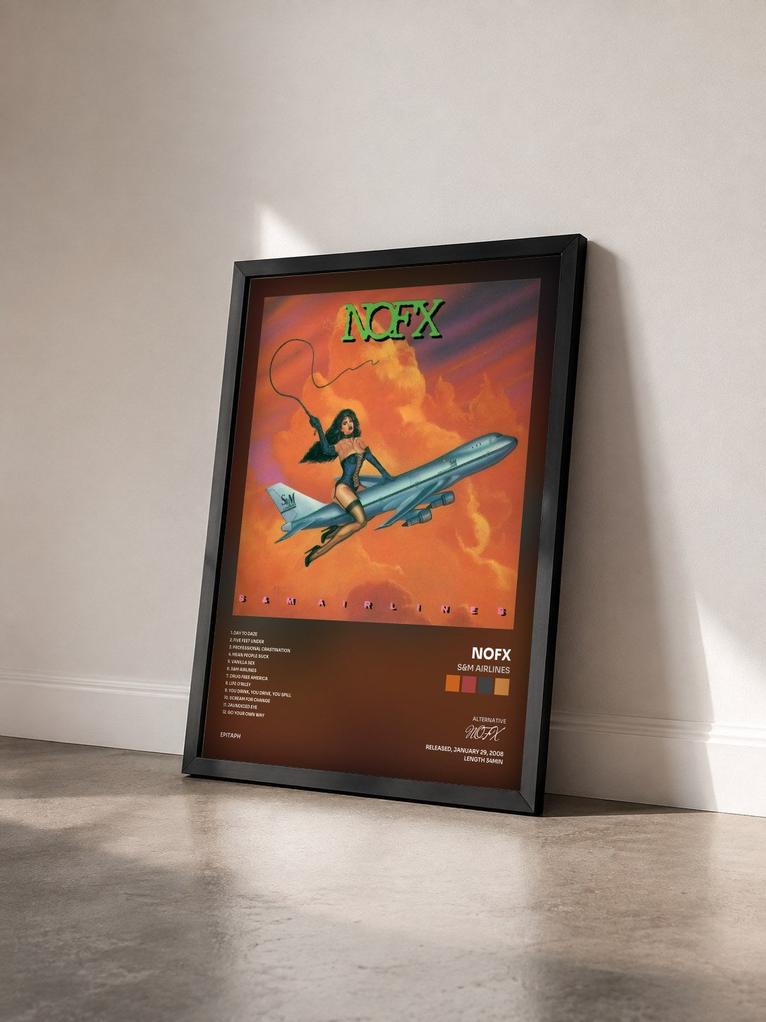 #noir Tableau de l'album S&M Airlines de NOFX vu de trois quarts, cadre noir
