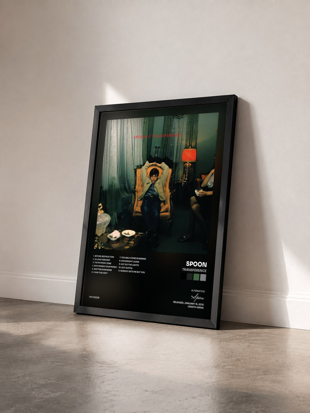 #noir Tableau de l'album Transference de Spoon vu de trois quarts, cadre noir