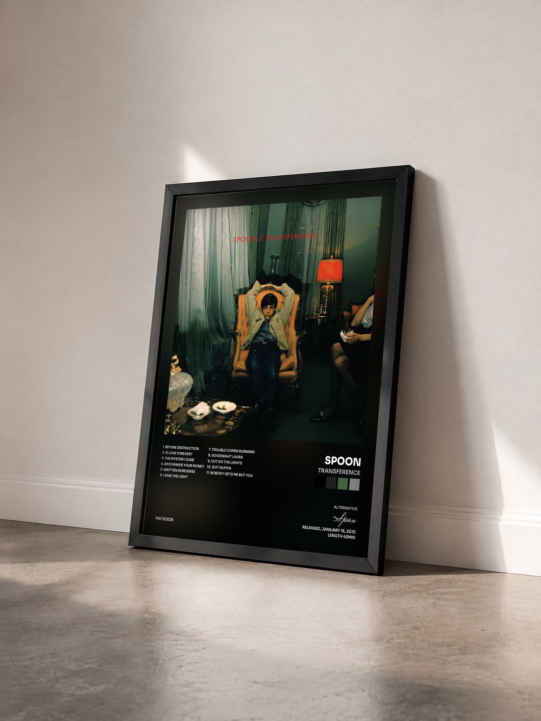 #noir Tableau de l'album Transference de Spoon vu de trois quarts, cadre noir