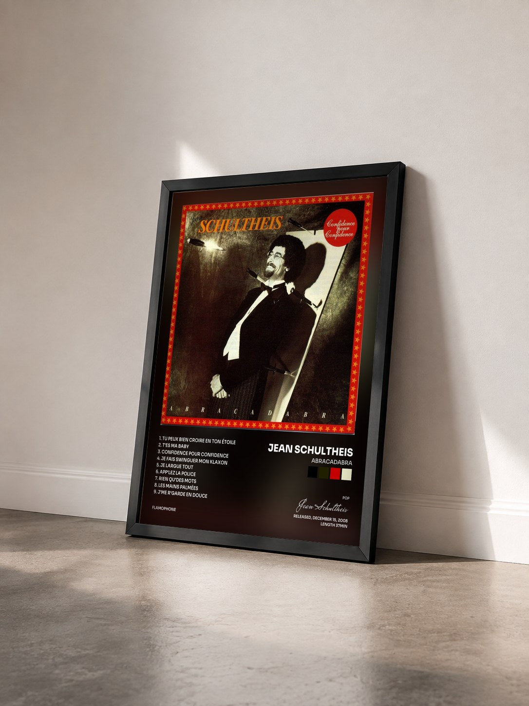 #noir Tableau de l'album Abracadabra de Jean Schultheis vu de trois quarts, cadre noir