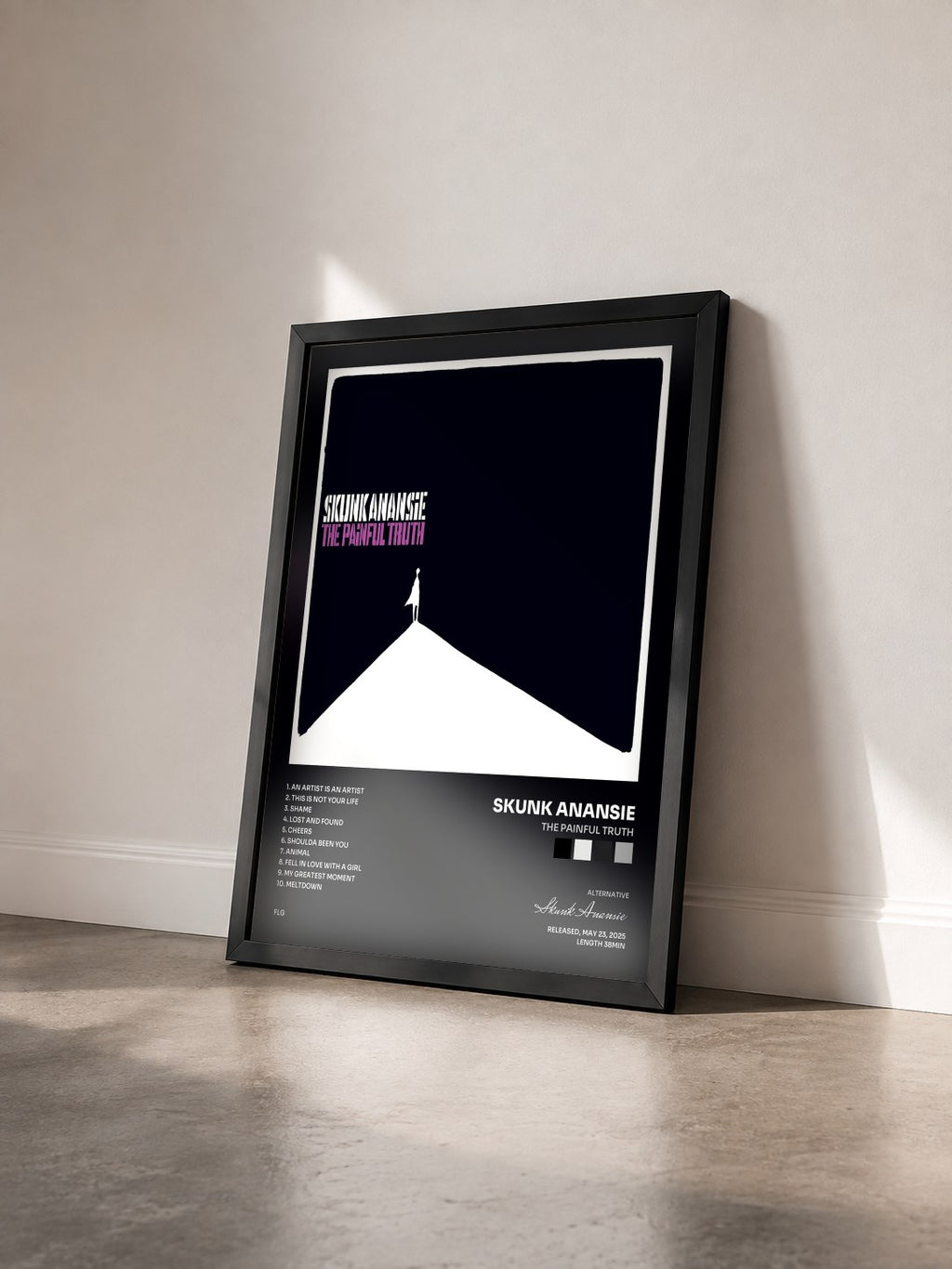 #noir Tableau de l'album The Painful Truth de Skunk Anansie vu de trois quarts, cadre noir