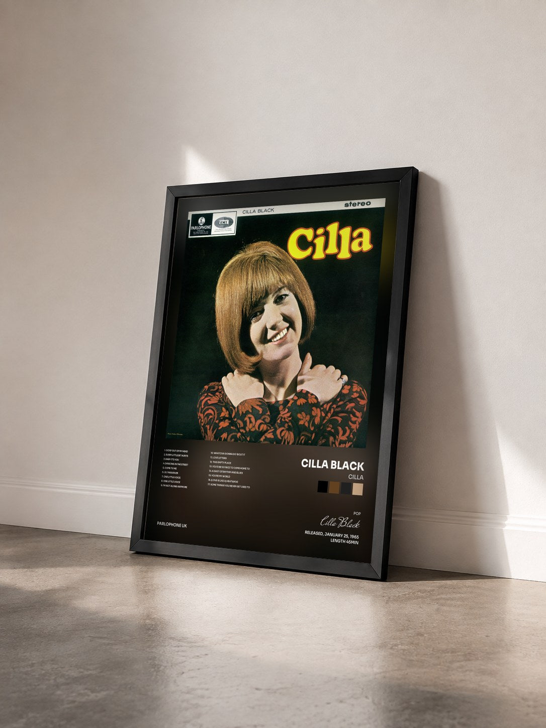 #noir Tableau de l'album Cilla de Cilla Black vu de trois quarts, cadre noir