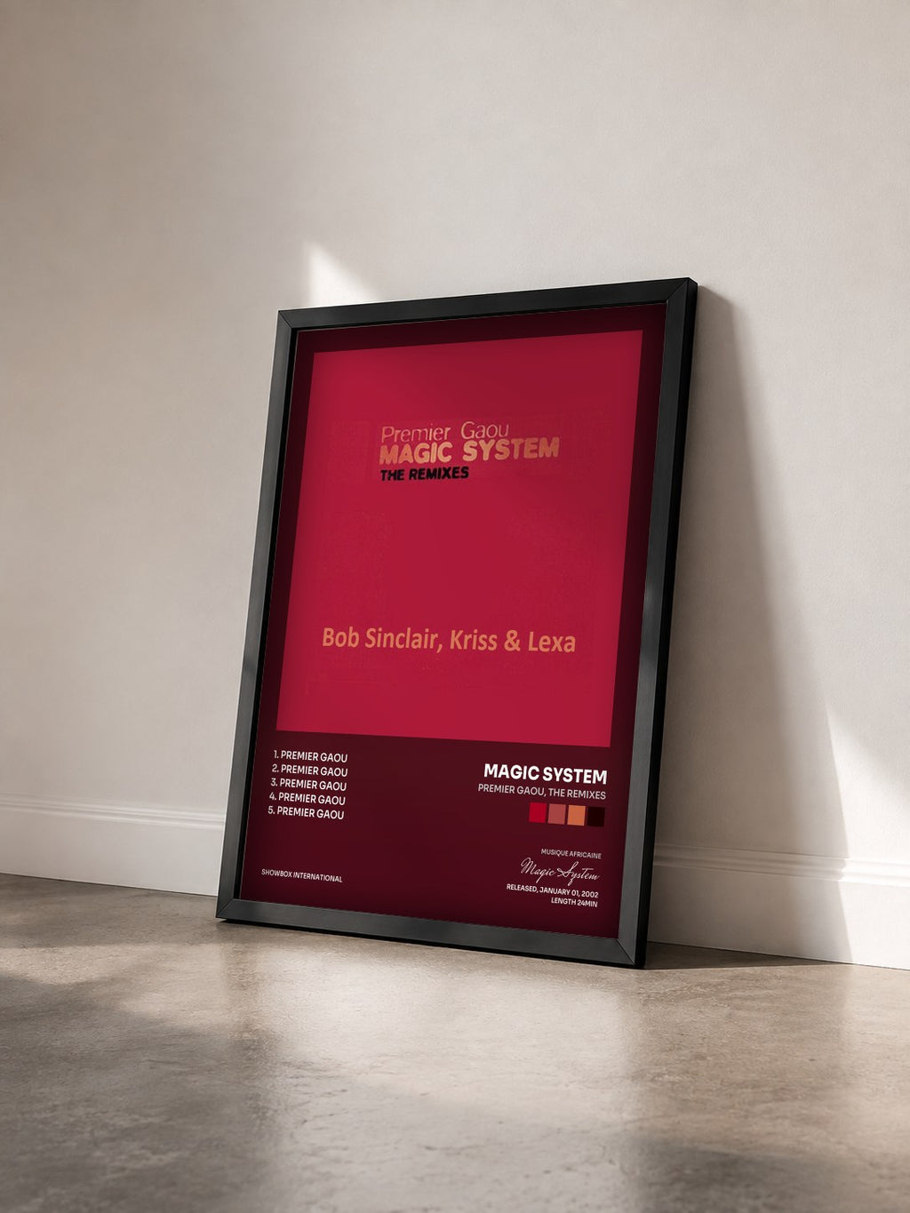 #noir Tableau de l'album Premier Gaou, The Remixes de Magic System vu de trois quarts, cadre noir