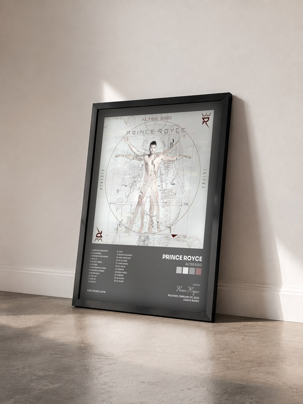 #noir Tableau de l'album ALTER EGO de Prince Royce vu de trois quarts, cadre noir