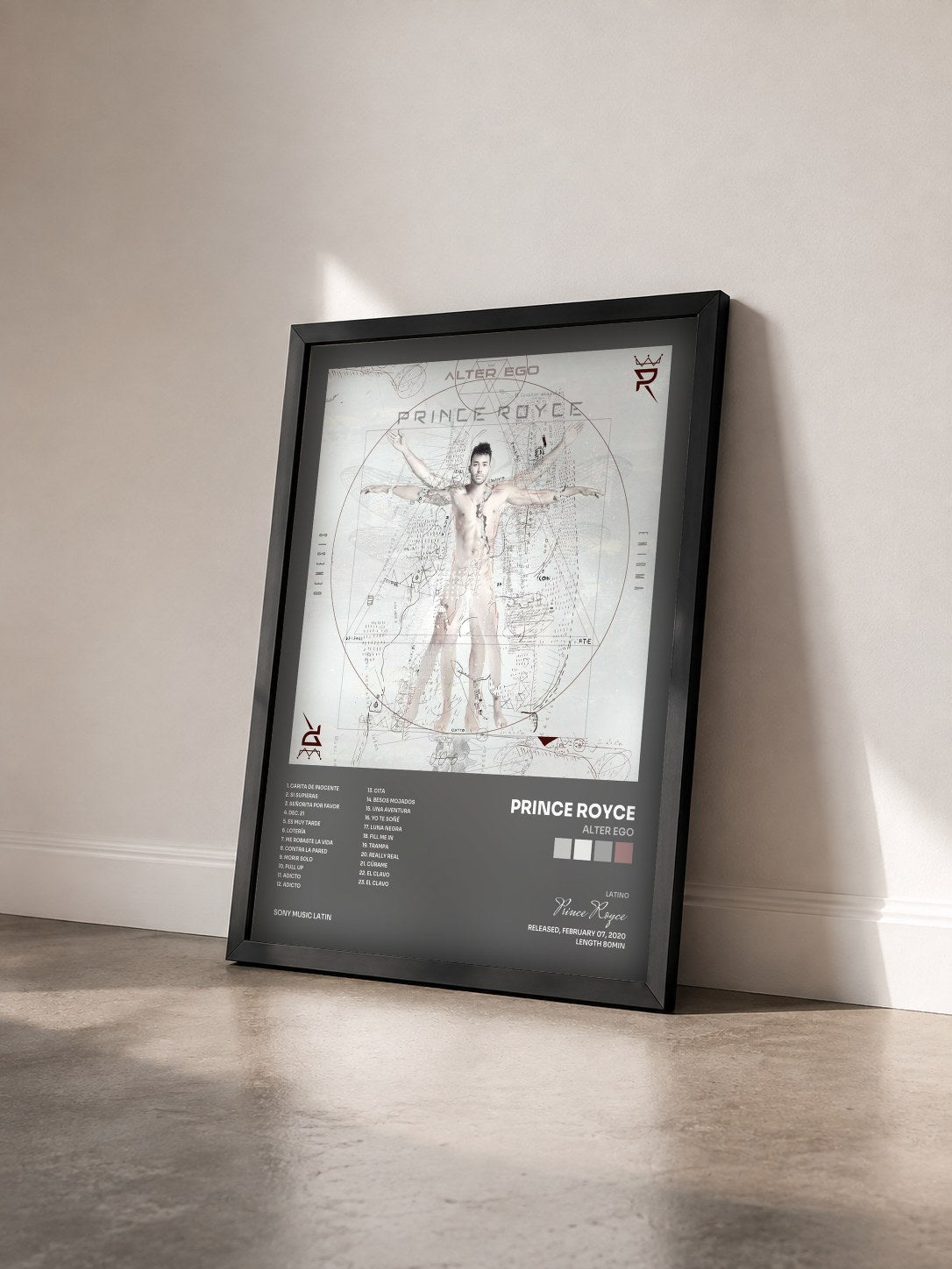#noir Tableau de l'album ALTER EGO de Prince Royce vu de trois quarts, cadre noir