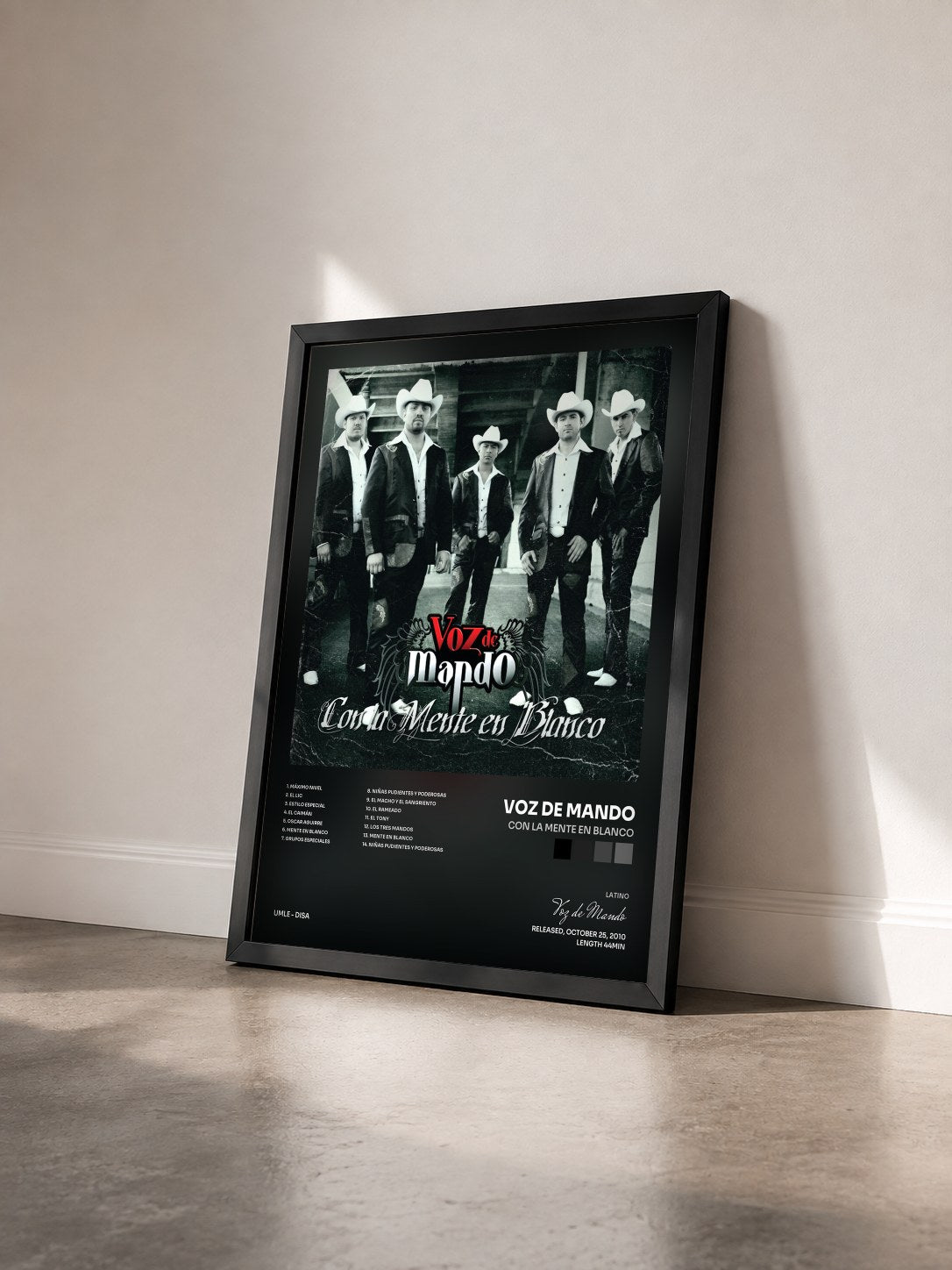 #noir Tableau de l'album Con La Mente En Blanco de Voz de Mando vu de trois quarts, cadre noir