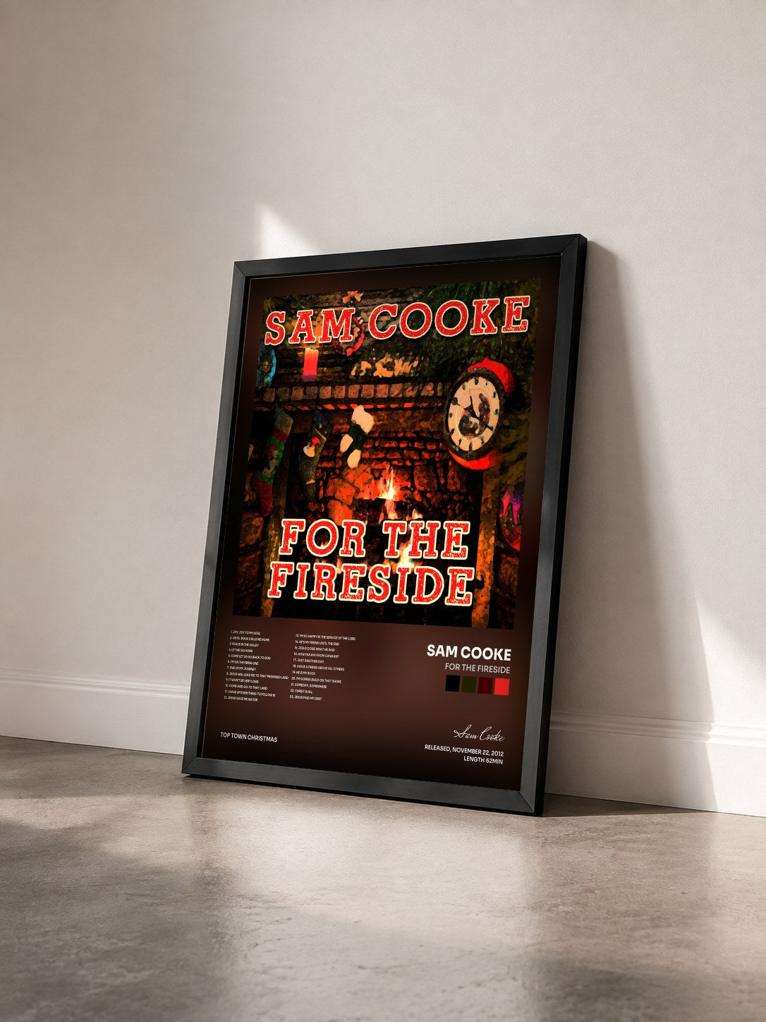 #noir Tableau de l'album For The Fireside de Sam Cooke vu de trois quarts, cadre noir