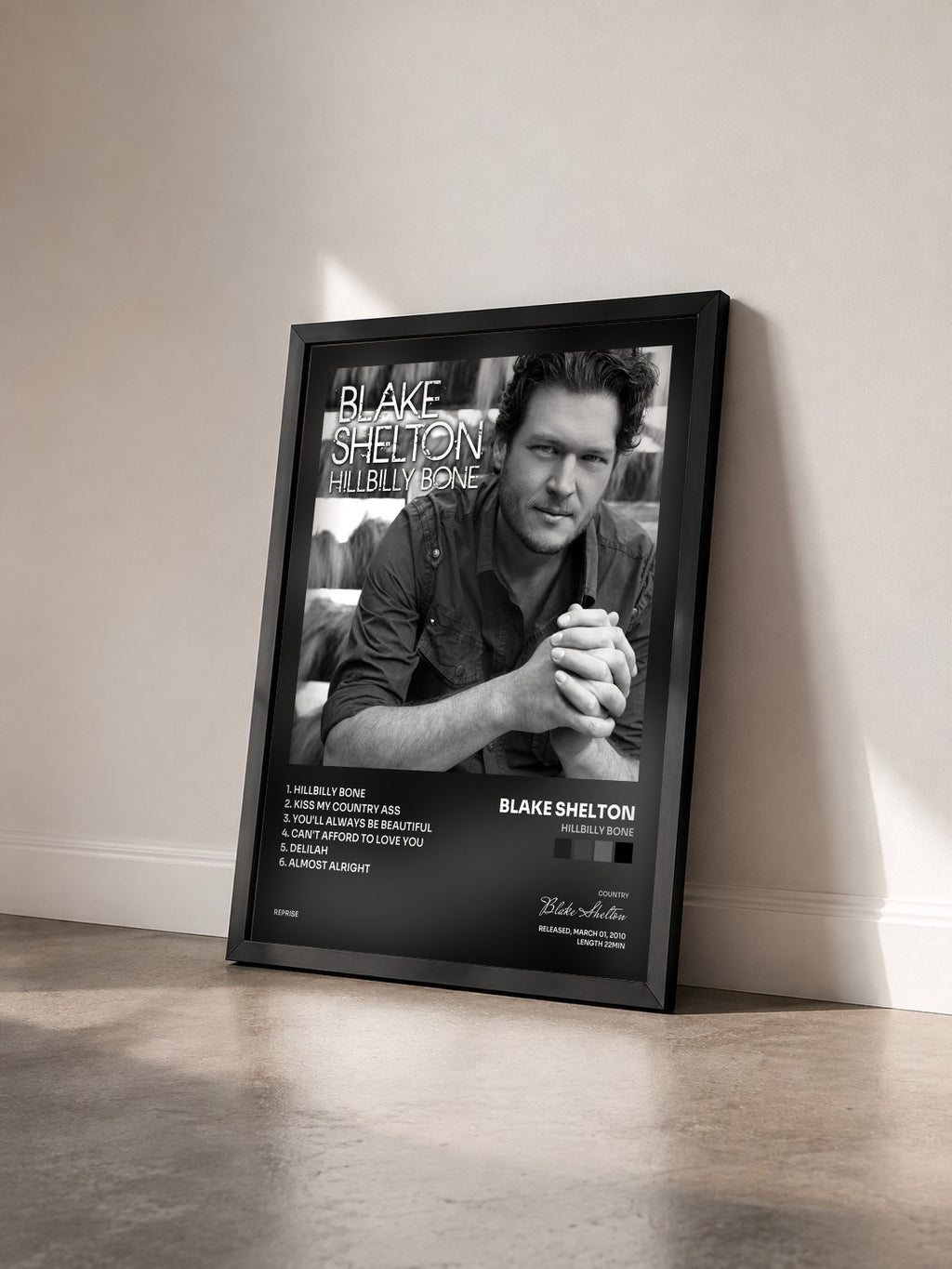 #noir Tableau de l'album Hillbilly Bone de Blake Shelton vu de trois quarts, cadre noir