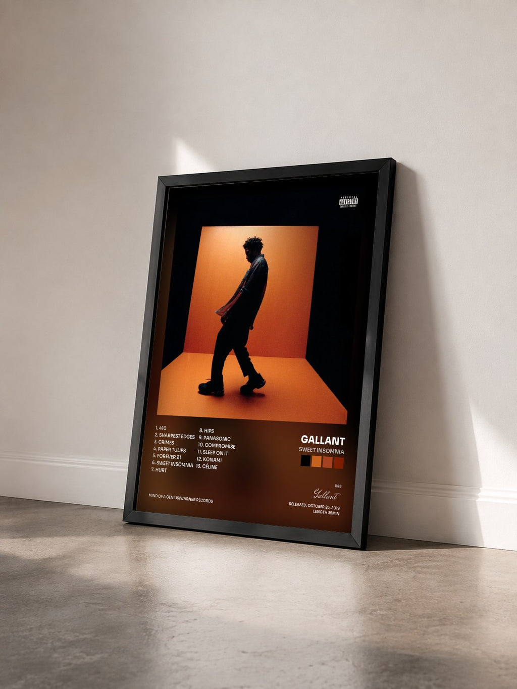 #noir Tableau de l'album Sweet Insomnia de Gallant vu de trois quarts, cadre noir