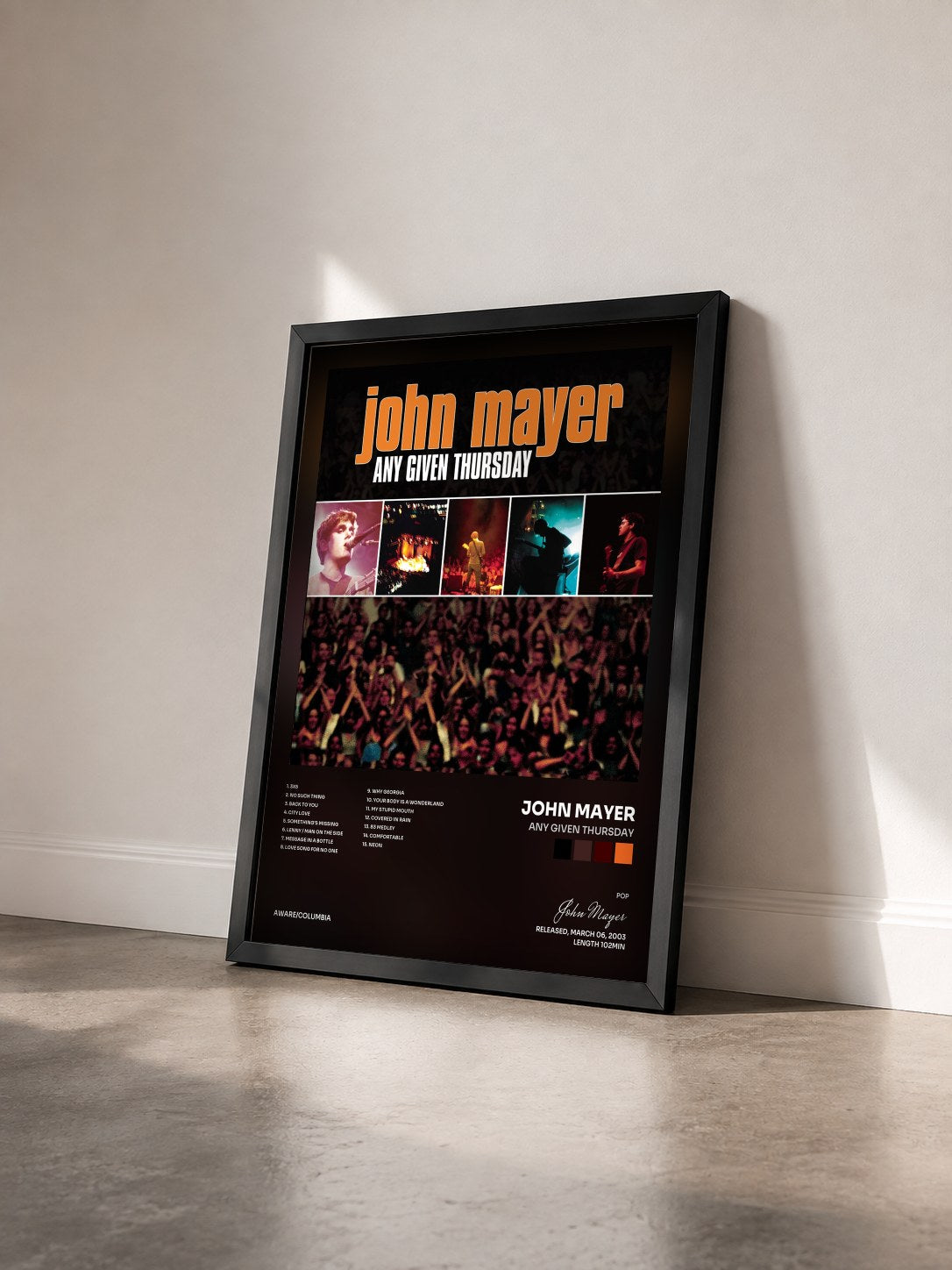 #noir Tableau de l'album Any Given Thursday de John Mayer vu de trois quarts, cadre noir
