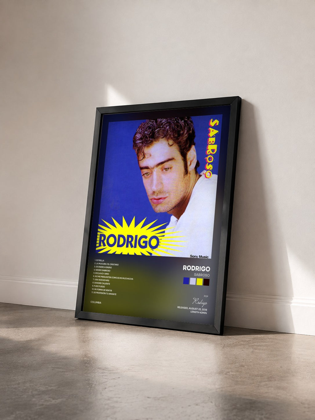 #noir Tableau de l'album Sabroso de Rodrigo vu de trois quarts, cadre noir