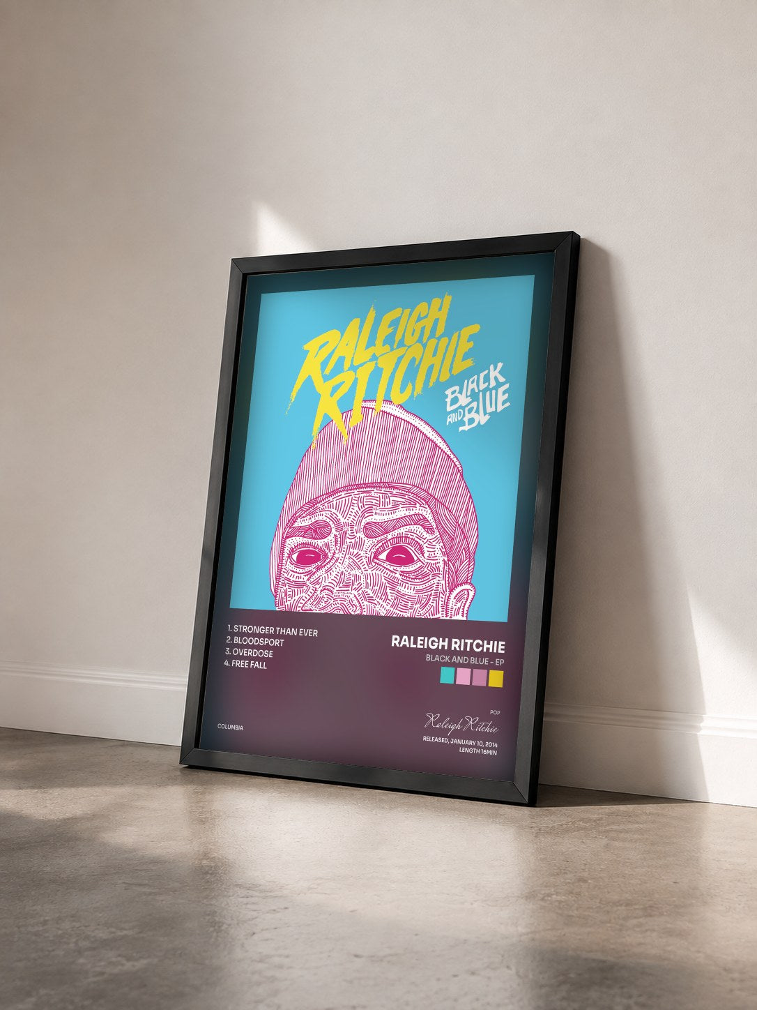 #noir Tableau de l'album Black and Blue - EP de Raleigh Ritchie vu de trois quarts, cadre noir