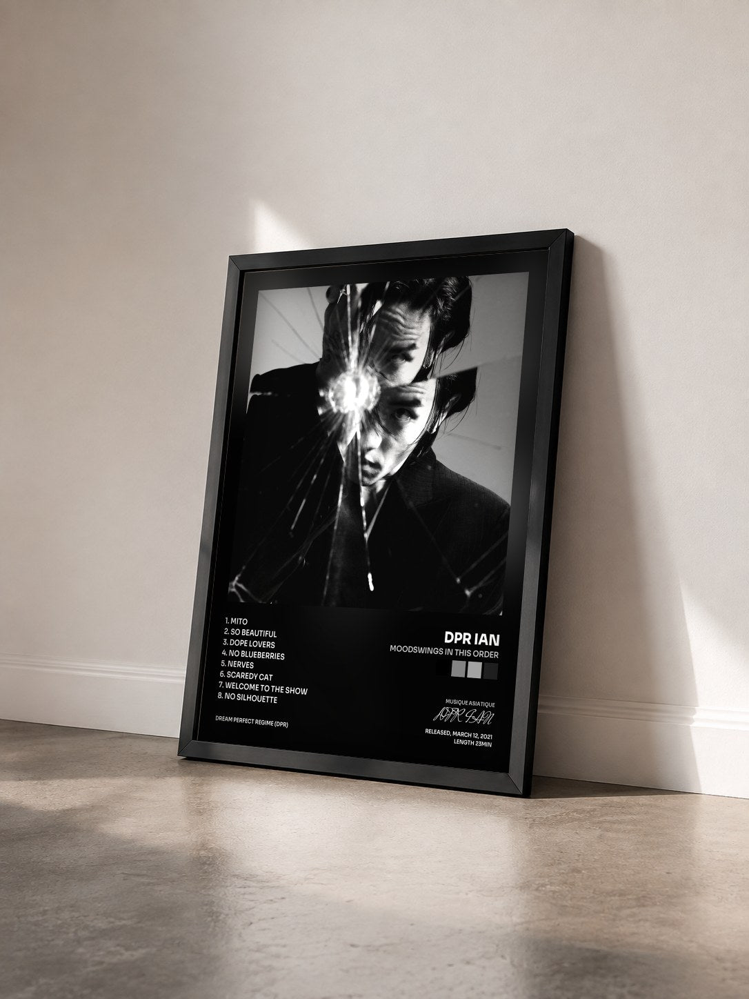#noir Tableau de l'album Moodswings In This Order de DPR IAN vu de trois quarts, cadre noir