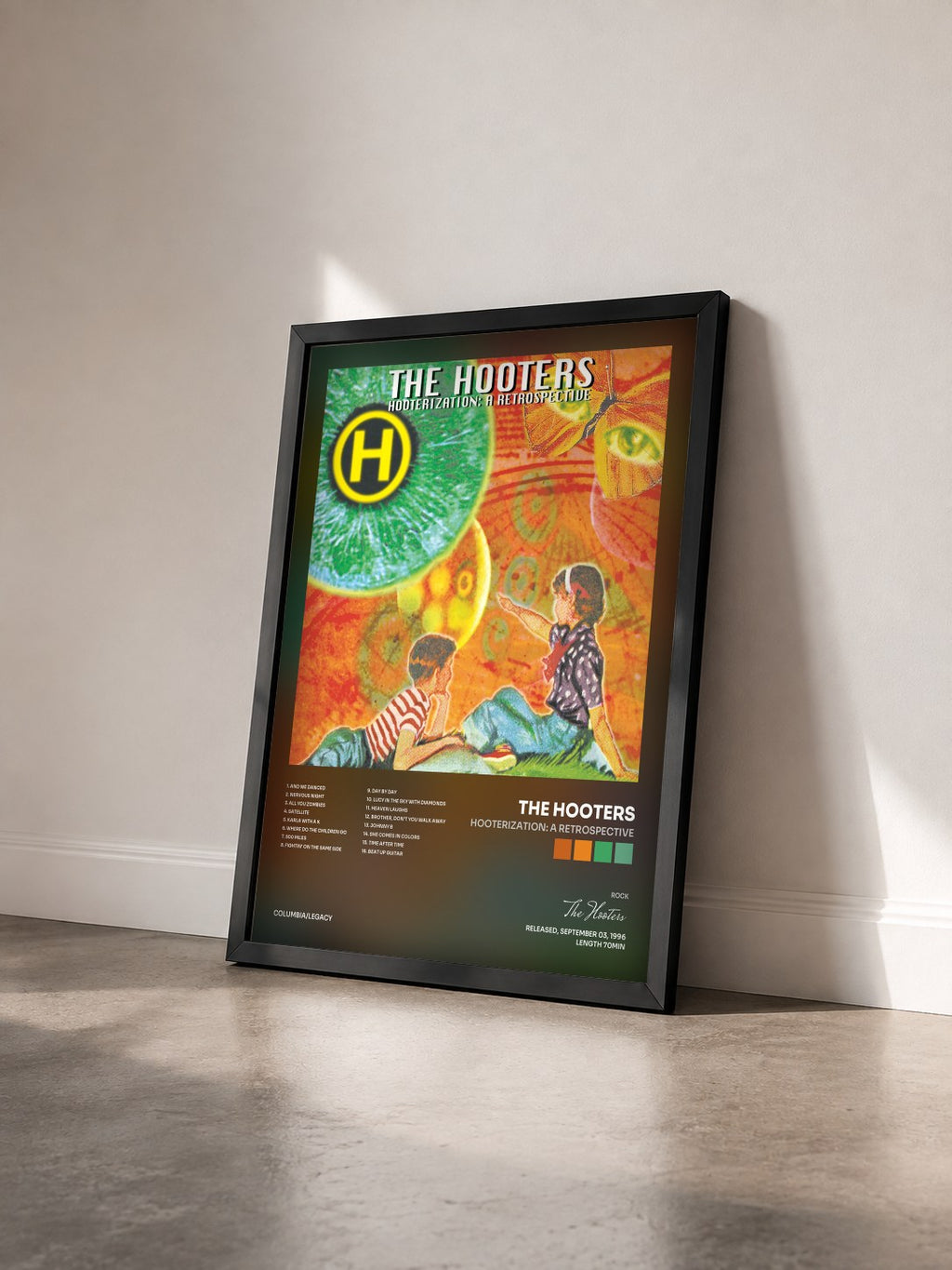 #noir Tableau de l'album Hooterization: A Retrospective de The Hooters vu de trois quarts, cadre noir