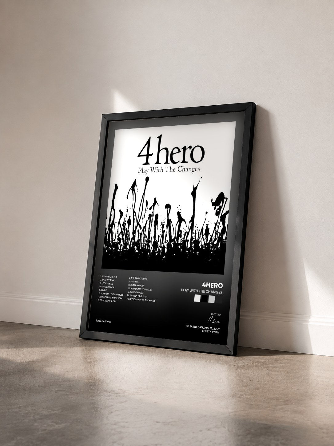 #noir Tableau de l'album Play With the Changes de 4hero vu de trois quarts, cadre noir