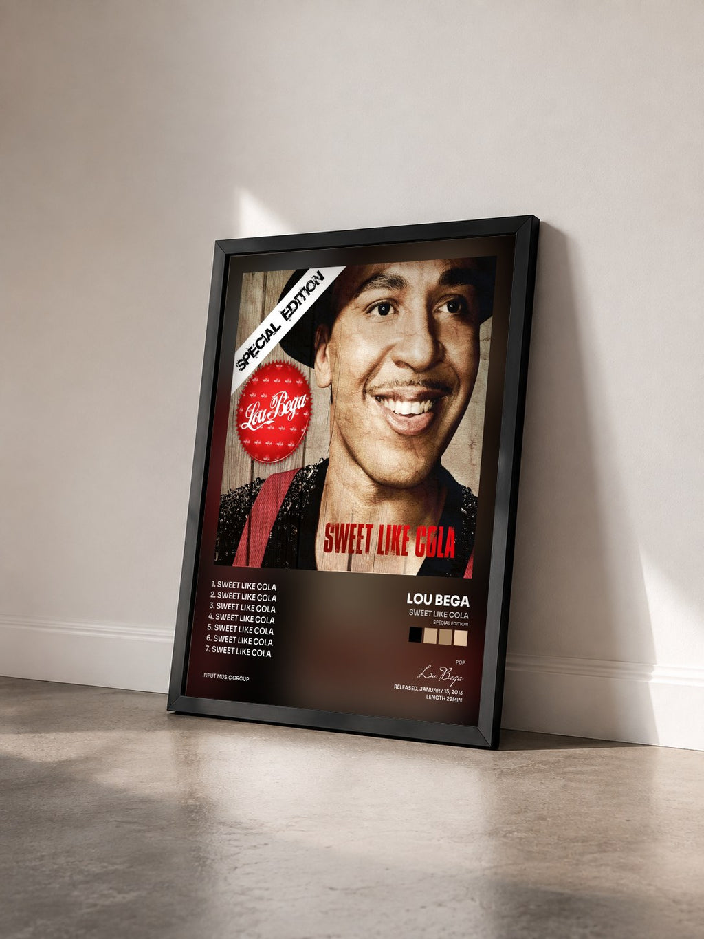 #noir Tableau de l'album Sweet Like Cola (Special Edition) de Lou Bega vu de trois quarts, cadre noir