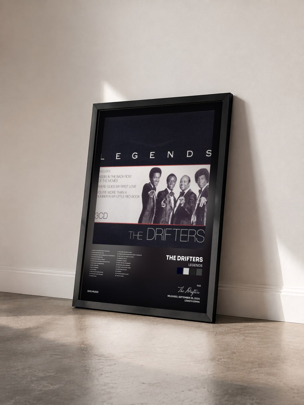 #noir Tableau de l'album Legends de The Drifters vu de trois quarts, cadre noir
