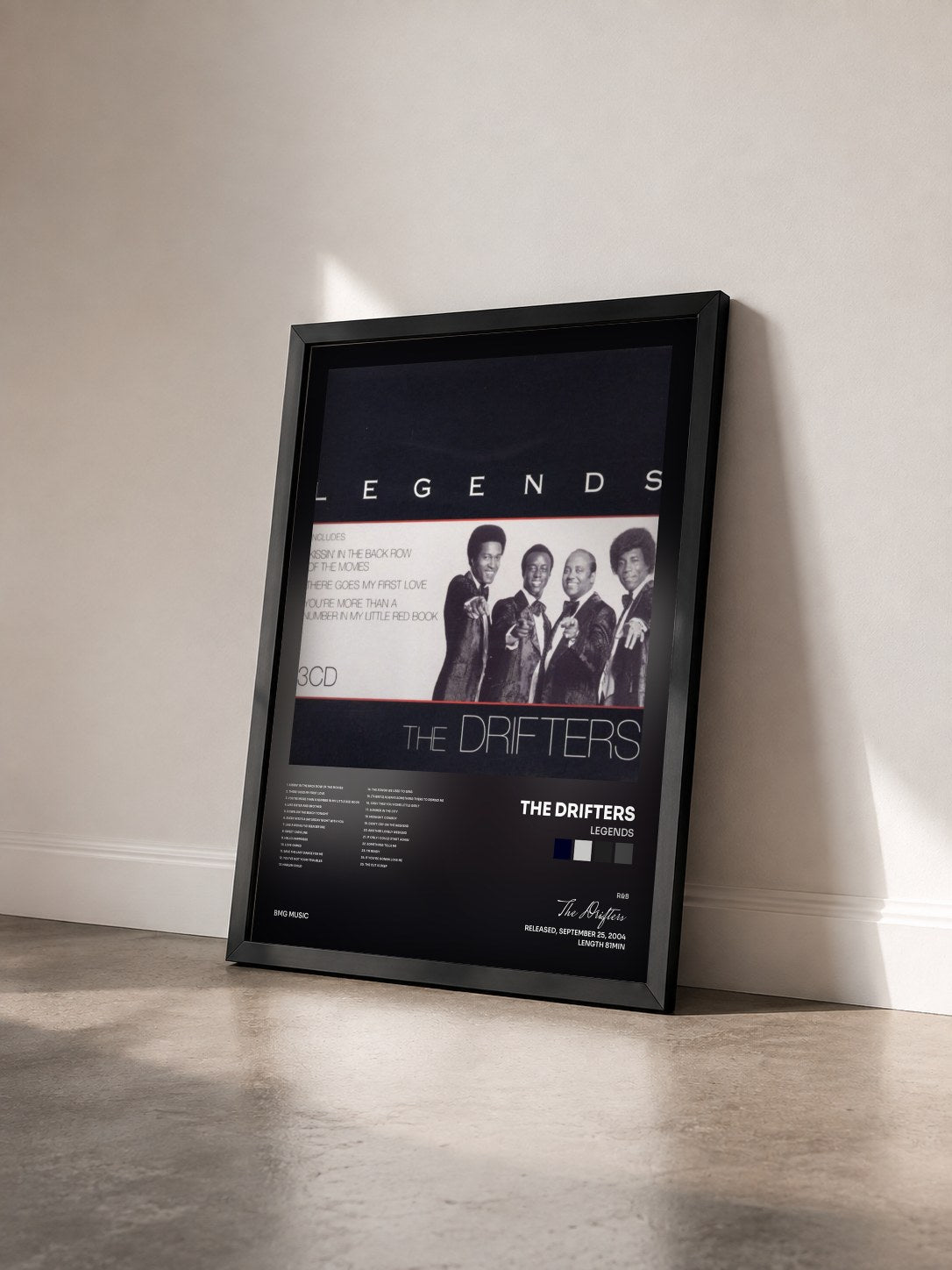 #noir Tableau de l'album Legends de The Drifters vu de trois quarts, cadre noir