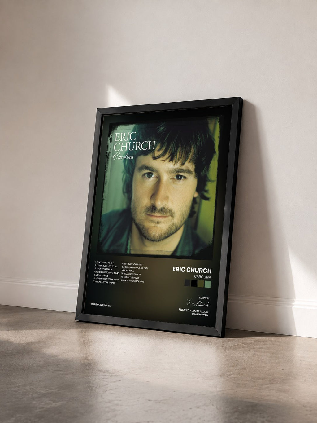 #noir Tableau de l'album Carolina de Eric Church vu de trois quarts, cadre noir