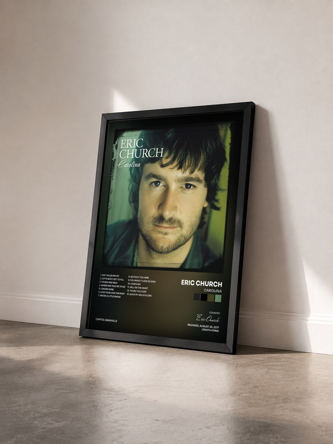 #noir Tableau de l'album Carolina de Eric Church vu de trois quarts, cadre noir