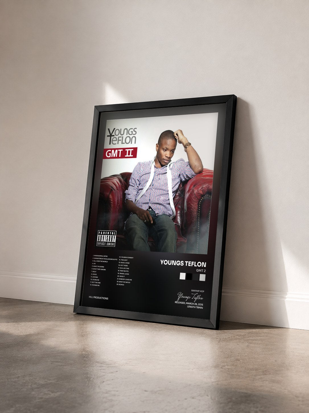 #noir Tableau de l'album Gmt 2 de Youngs Teflon vu de trois quarts, cadre noir