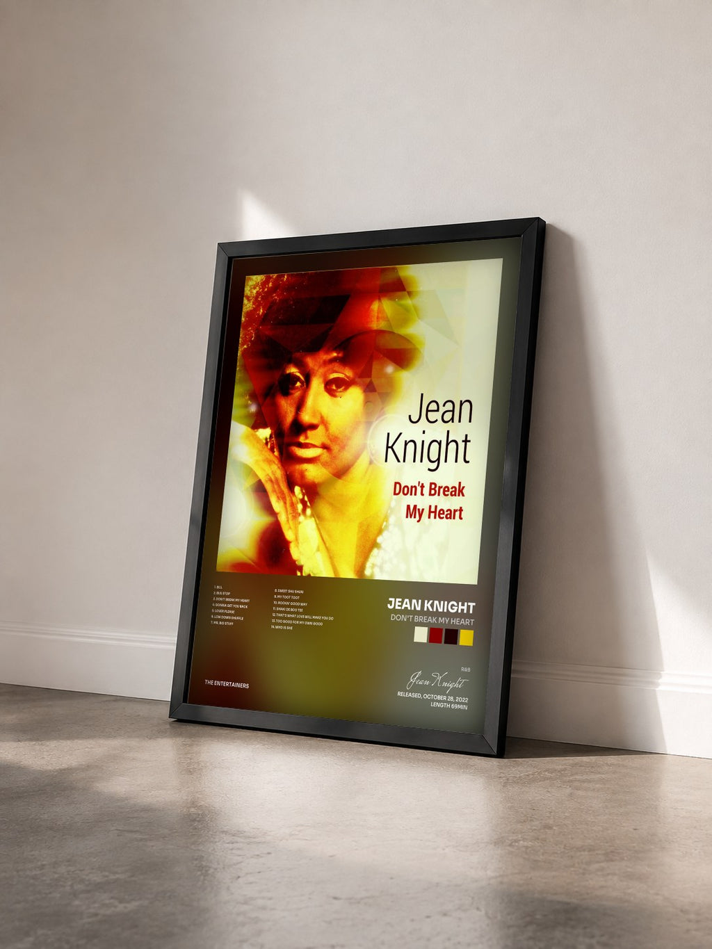 #noir Tableau de l'album Don't Break My Heart de Jean Knight vu de trois quarts, cadre noir