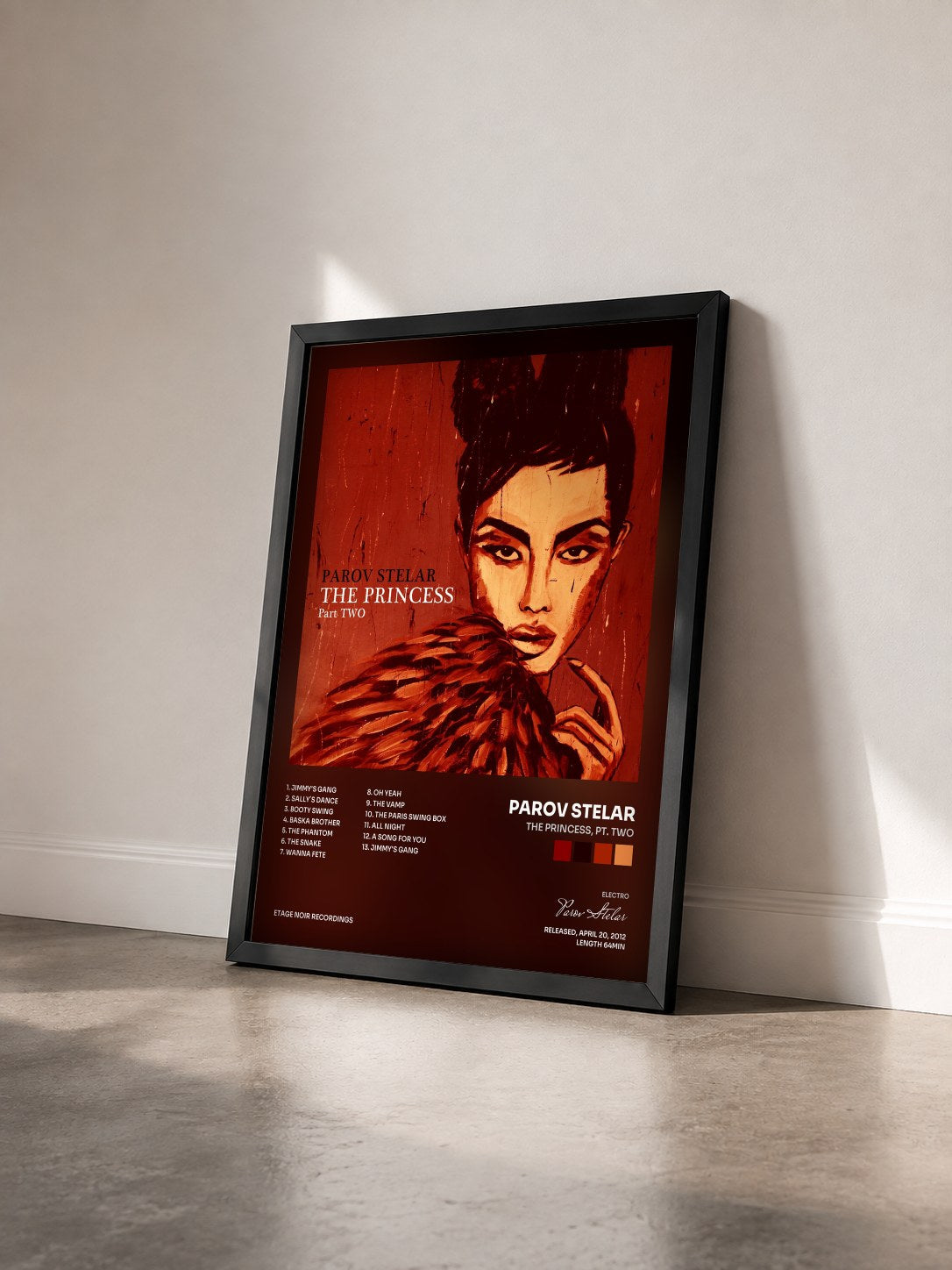 #noir Tableau de l'album The Princess, Pt. Two de Parov Stelar vu de trois quarts, cadre noir