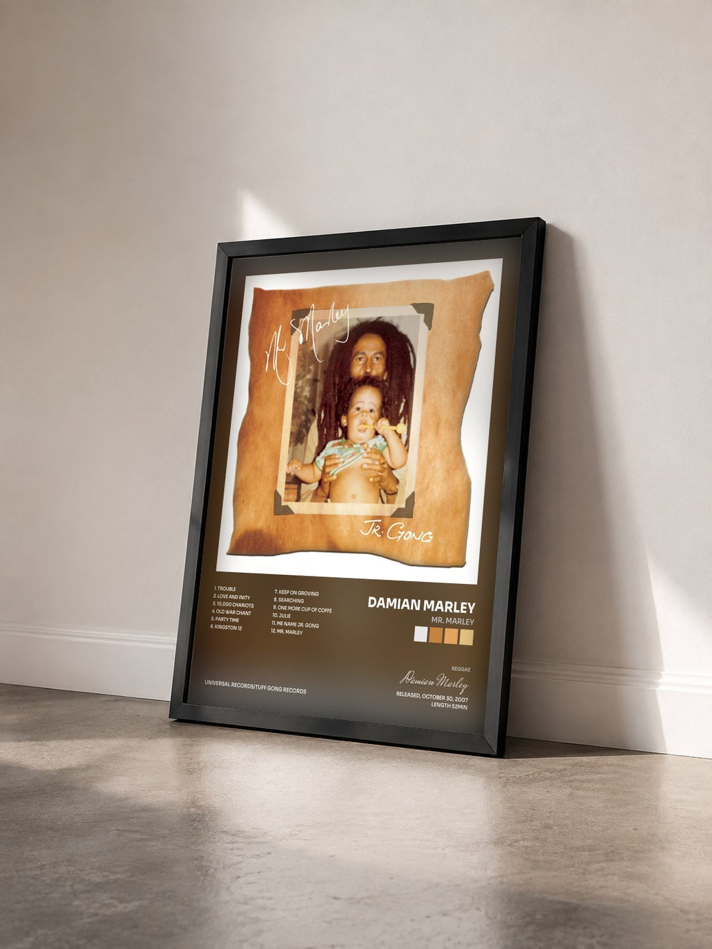 #noir Tableau de l'album Mr. Marley de Damian Marley vu de trois quarts, cadre noir