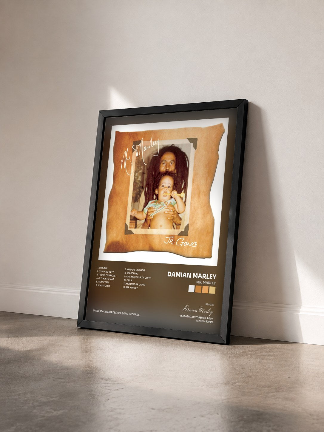 #noir Tableau de l'album Mr. Marley de Damian Marley vu de trois quarts, cadre noir