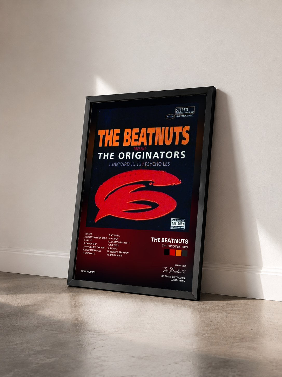 #noir Tableau de l'album The Originators de The Beatnuts vu de trois quarts, cadre noir