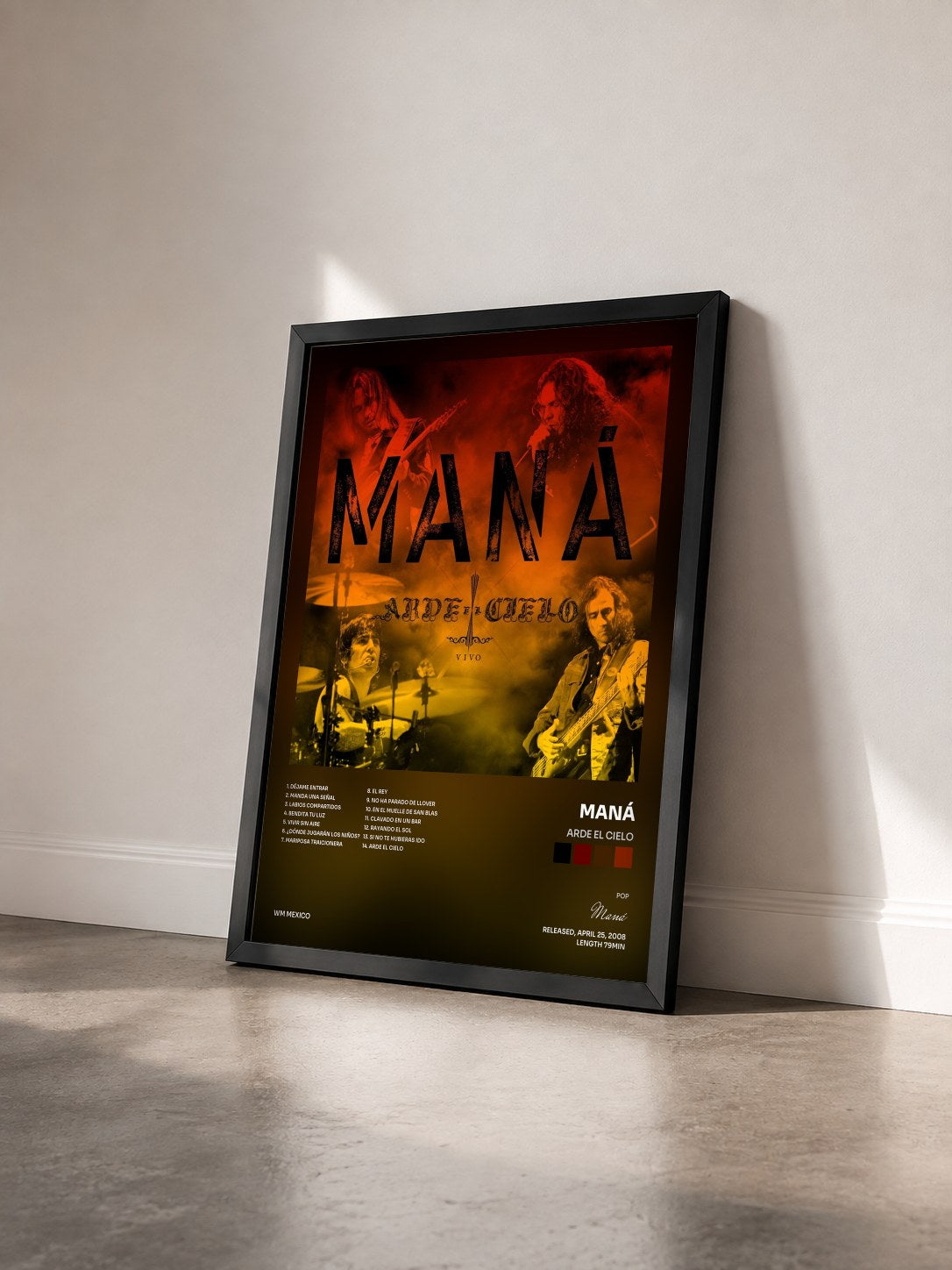#noir Tableau de l'album Arde El Cielo de Maná vu de trois quarts, cadre noir