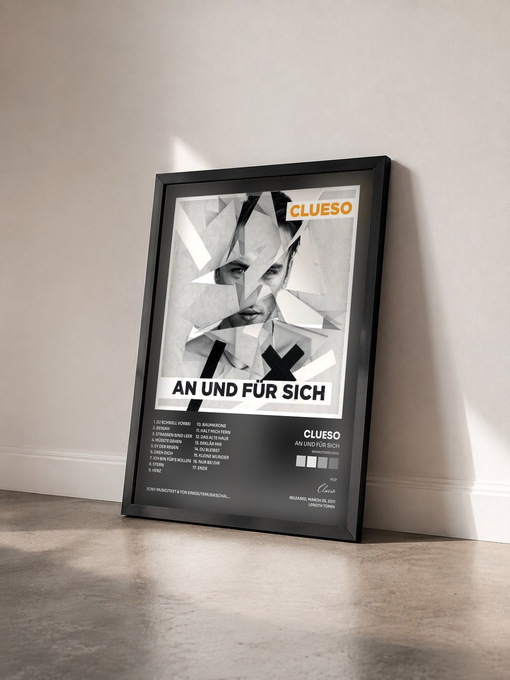 #noir Tableau de l'album An und für sich (Remastered 2014) de Clueso vu de trois quarts, cadre noir