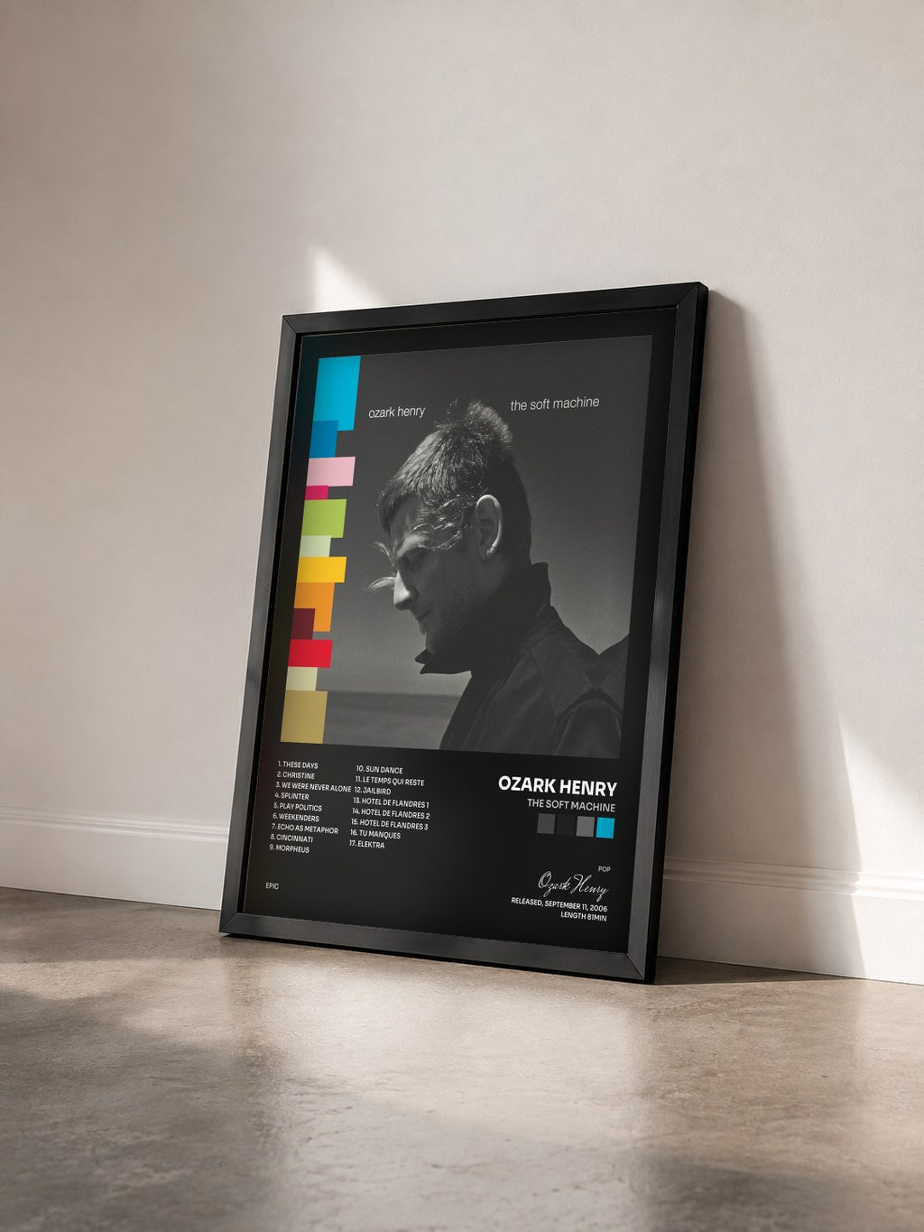 #noir Tableau de l'album The Soft Machine de Ozark Henry vu de trois quarts, cadre noir