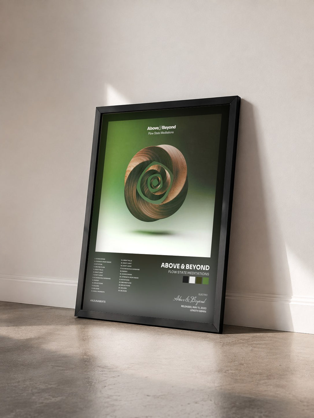 #noir Tableau de l'album Flow State Meditations de Above & Beyond vu de trois quarts, cadre noir