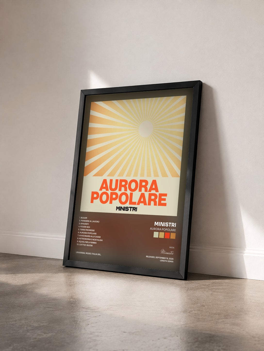 #noir Tableau de l'album Aurora Popolare de Ministri vu de trois quarts, cadre noir