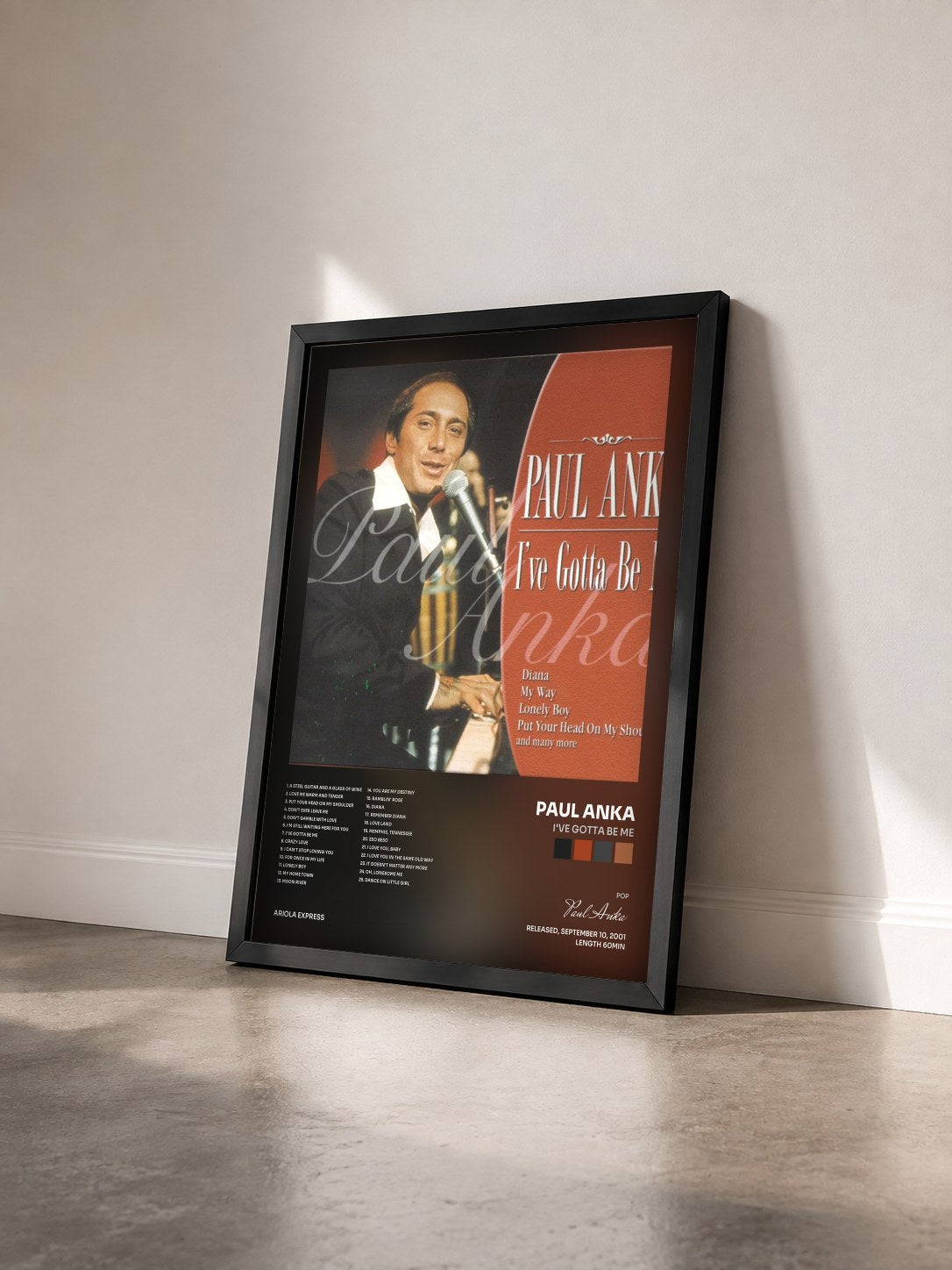 #noir Tableau de l'album I've Gotta Be Me de Paul Anka vu de trois quarts, cadre noir