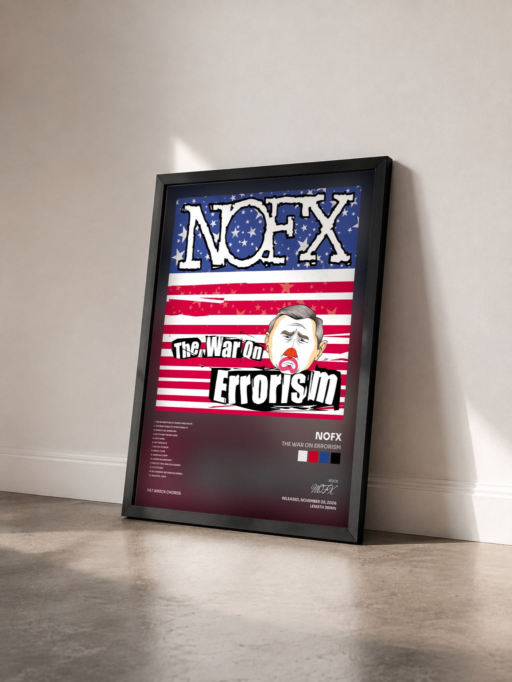 #noir Tableau de l'album The War on Errorism de NOFX vu de trois quarts, cadre noir