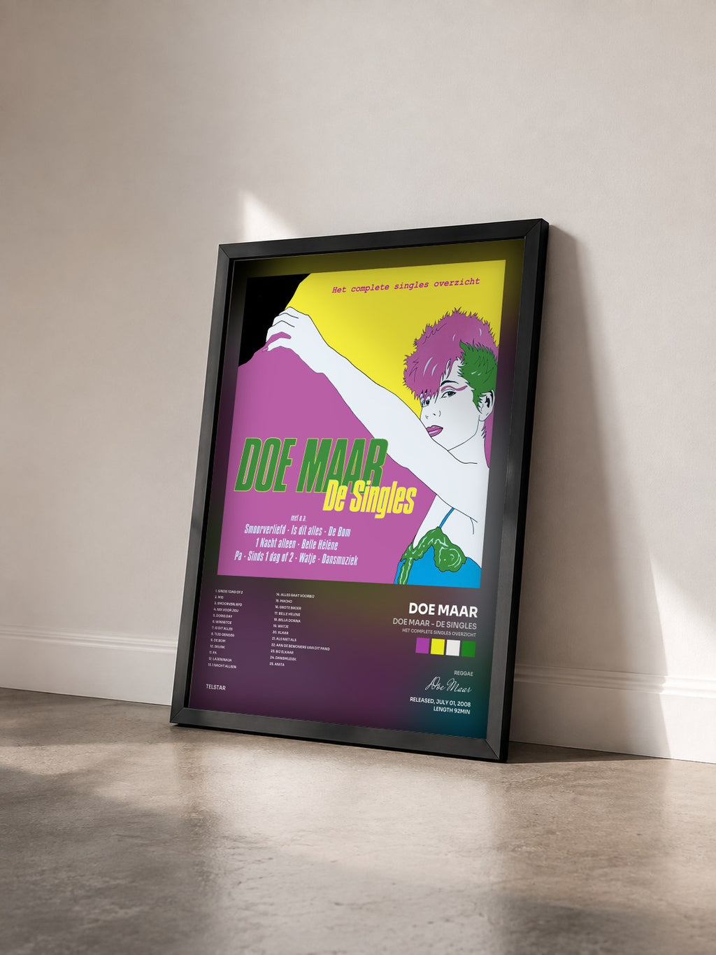 #noir Tableau de l'album Doe Maar - De Singles (Het Complete Singles Overzicht) de Doe Maar vu de trois quarts, cadre noir