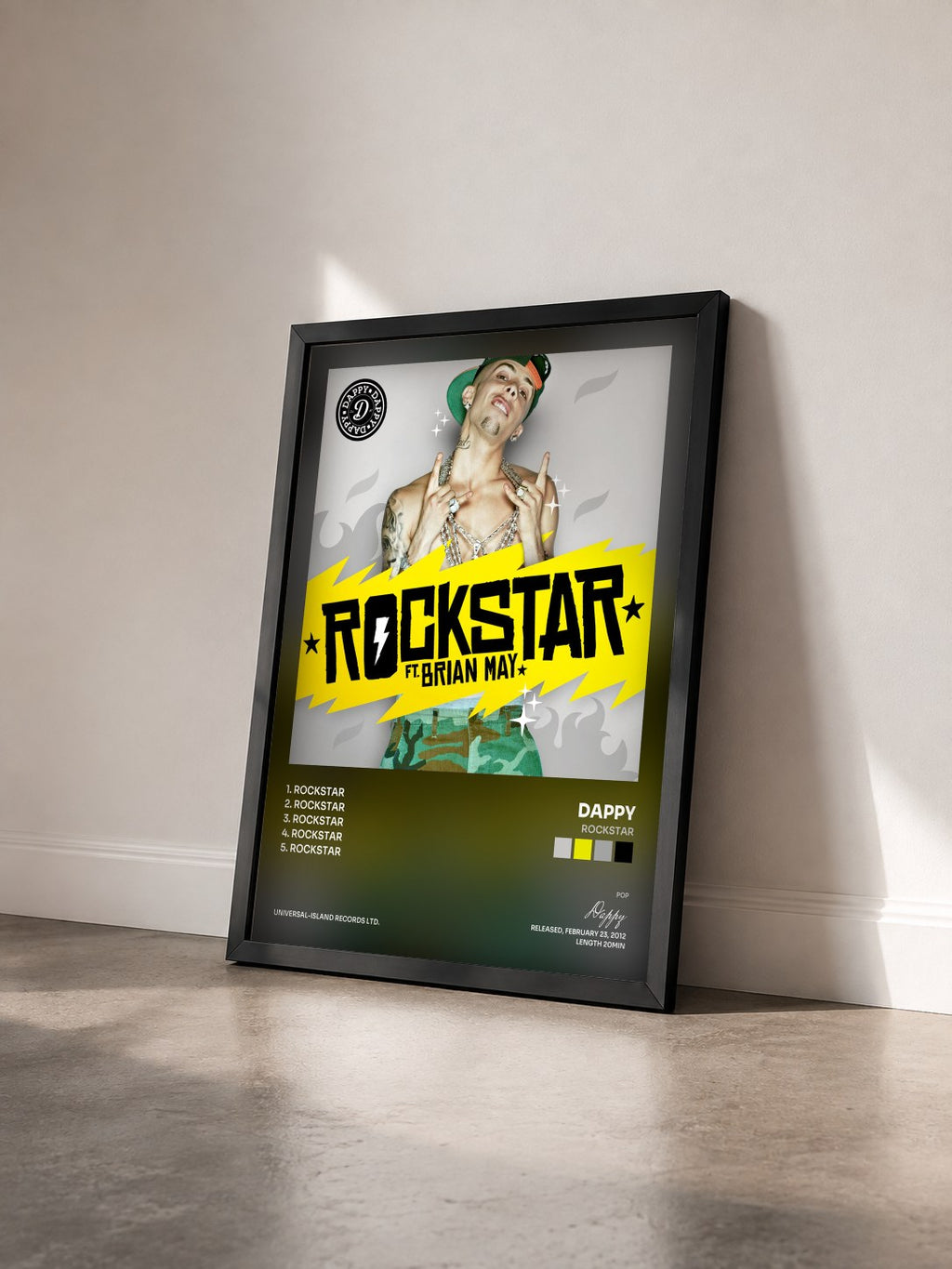 #noir Tableau de l'album Rockstar de Dappy vu de trois quarts, cadre noir