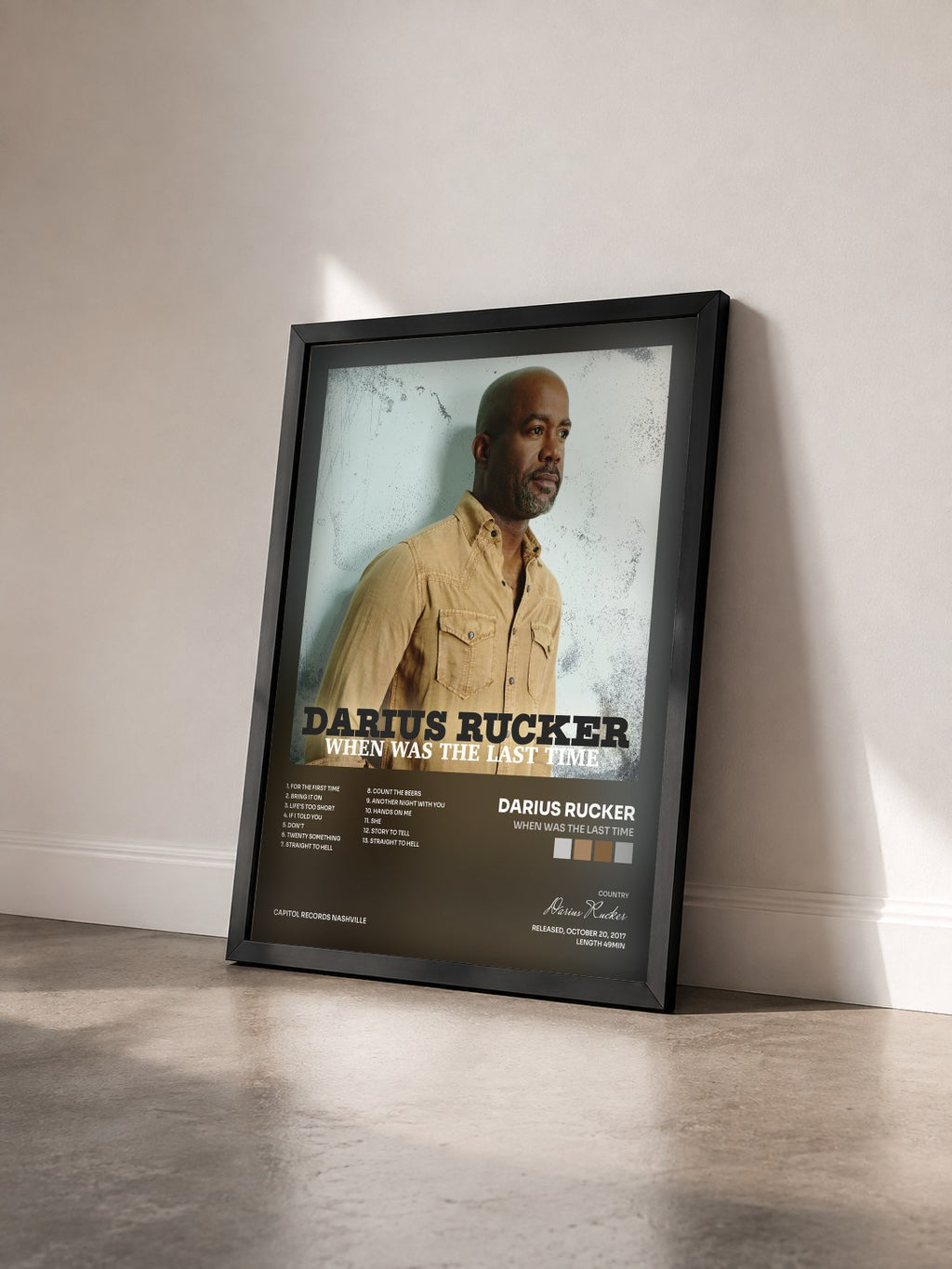 #noir Tableau de l'album When Was The Last Time de Darius Rucker vu de trois quarts, cadre noir