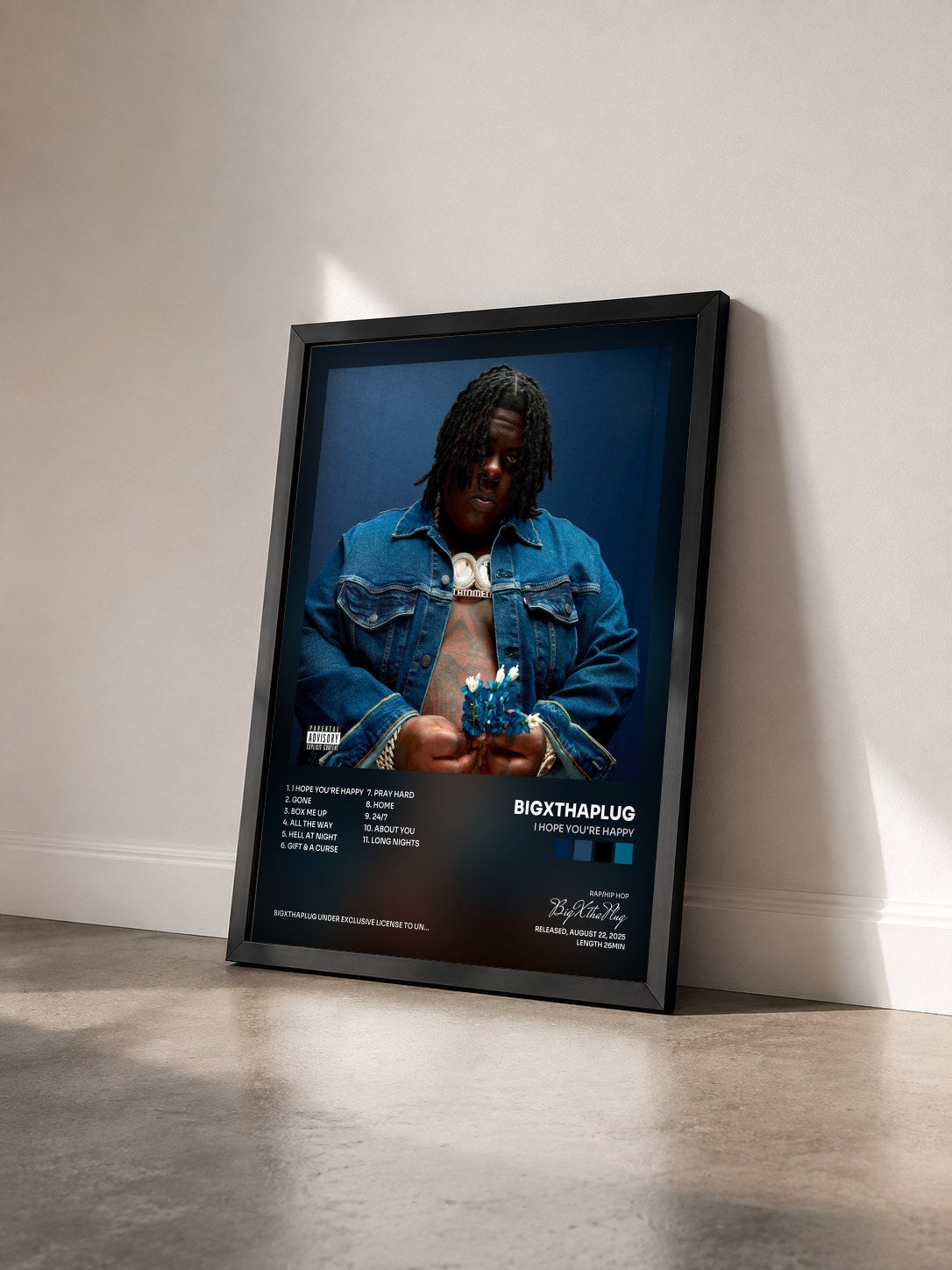 #noir Tableau de l'album I Hope You're Happy de BigXthaPlug vu de trois quarts, cadre noir