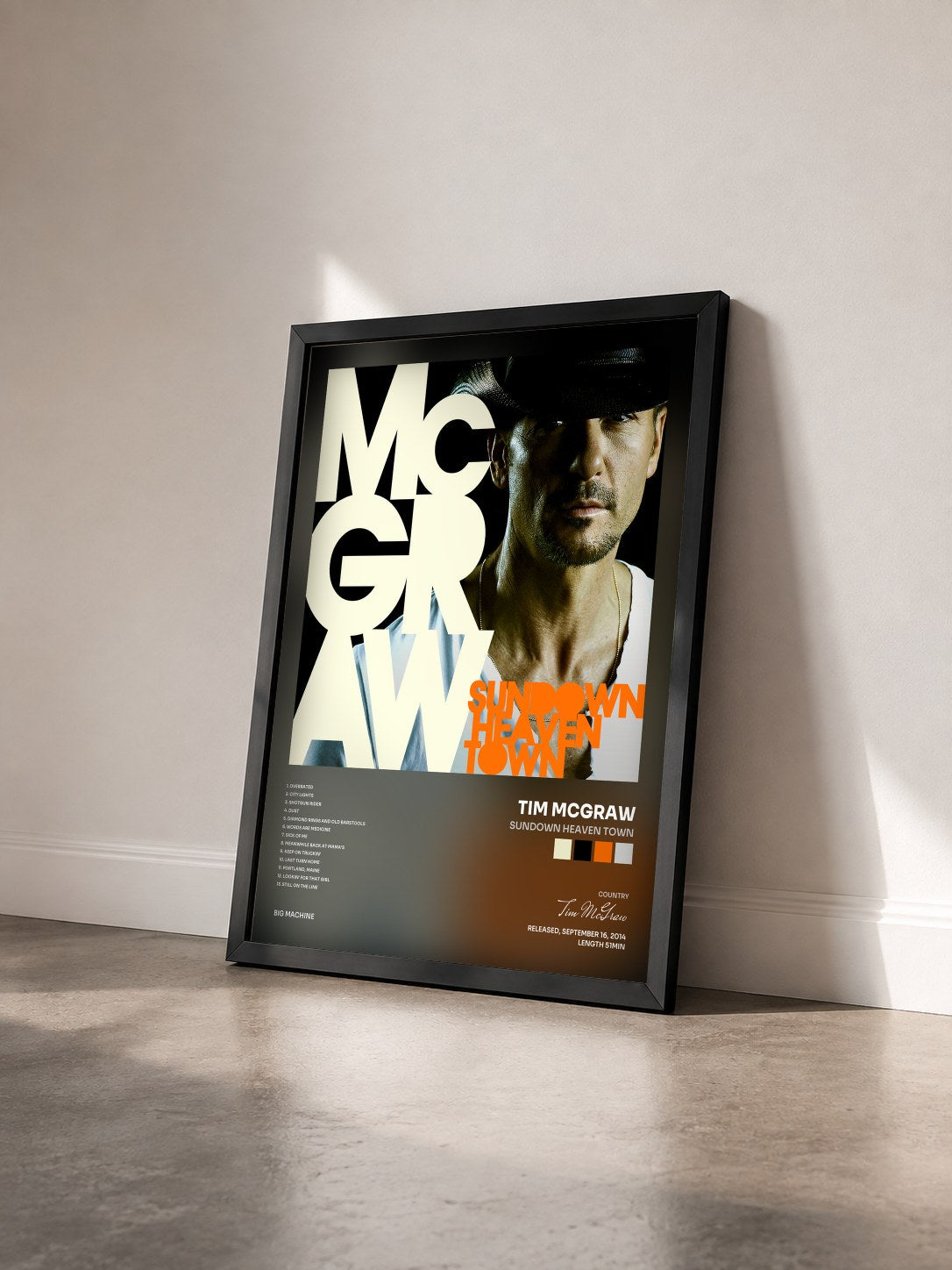 #noir Tableau de l'album Sundown Heaven Town de Tim McGraw vu de trois quarts, cadre noir
