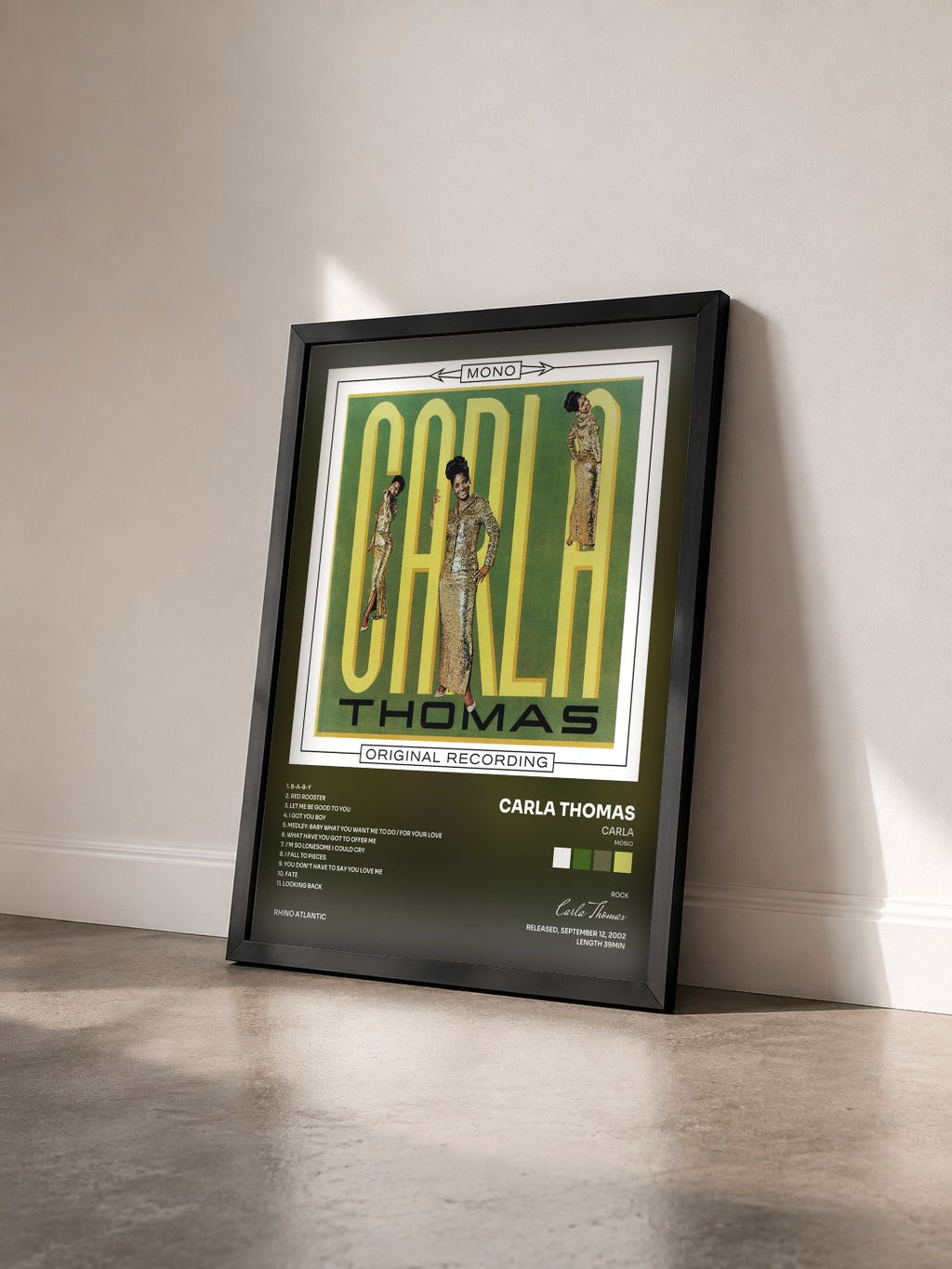 #noir Tableau de l'album Carla (Mono) de Carla Thomas vu de trois quarts, cadre noir