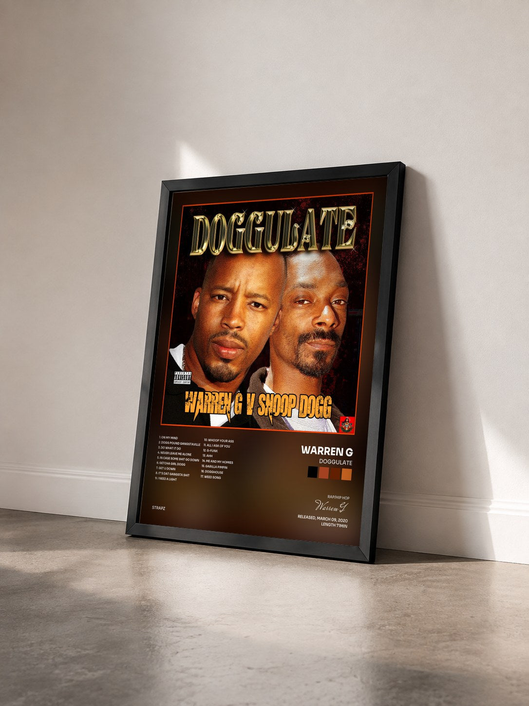 #noir Tableau de l'album Doggulate de Warren G vu de trois quarts, cadre noir