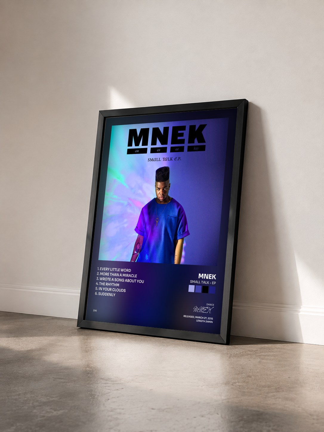 #noir Tableau de l'album Small Talk - EP de MNEK vu de trois quarts, cadre noir
