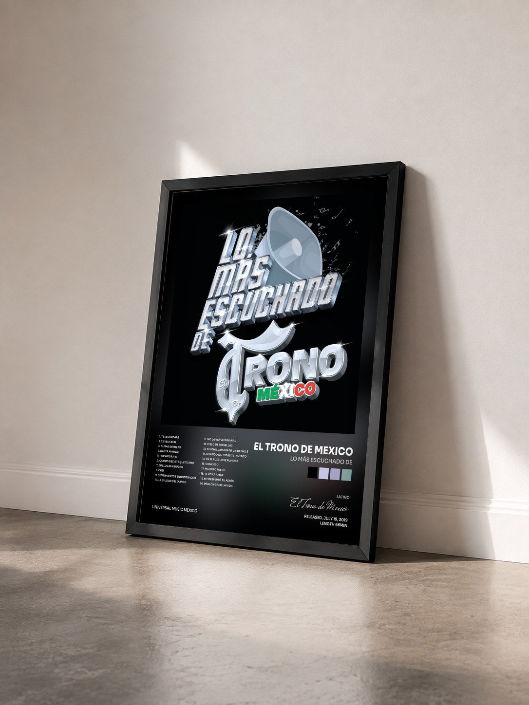 #noir Tableau de l'album Lo Más Escuchado De de El Trono de Mexico vu de trois quarts, cadre noir