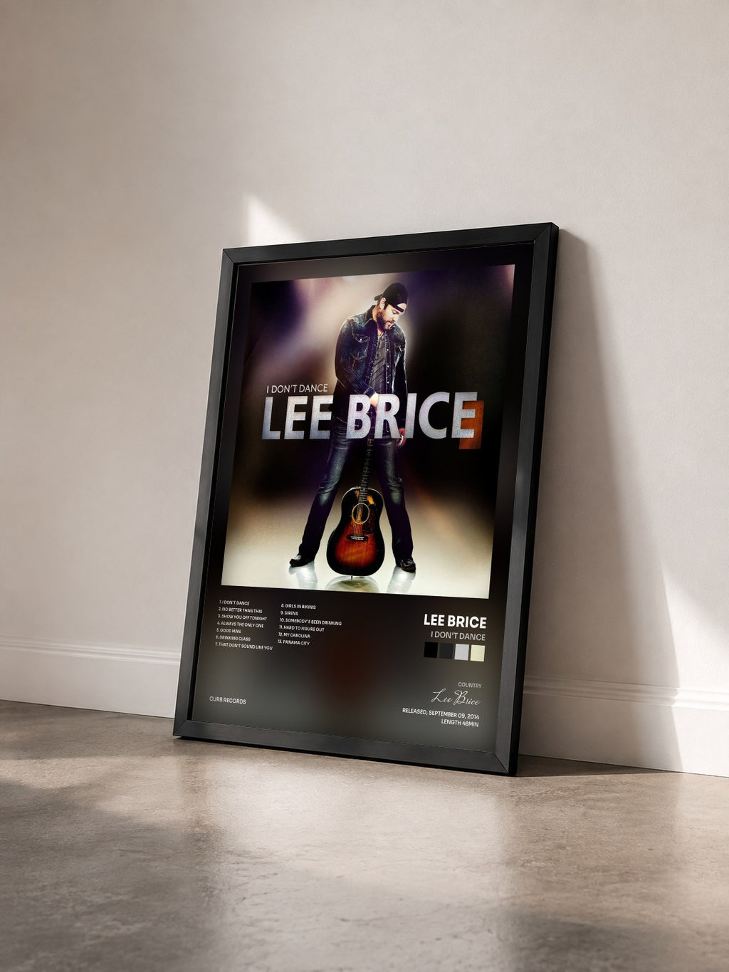 #noir Tableau de l'album I Don't Dance de Lee Brice vu de trois quarts, cadre noir