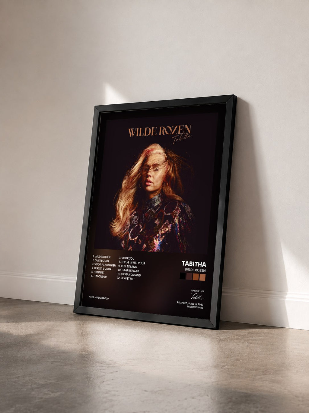 #noir Tableau de l'album Wilde Rozen de Tabitha vu de trois quarts, cadre noir