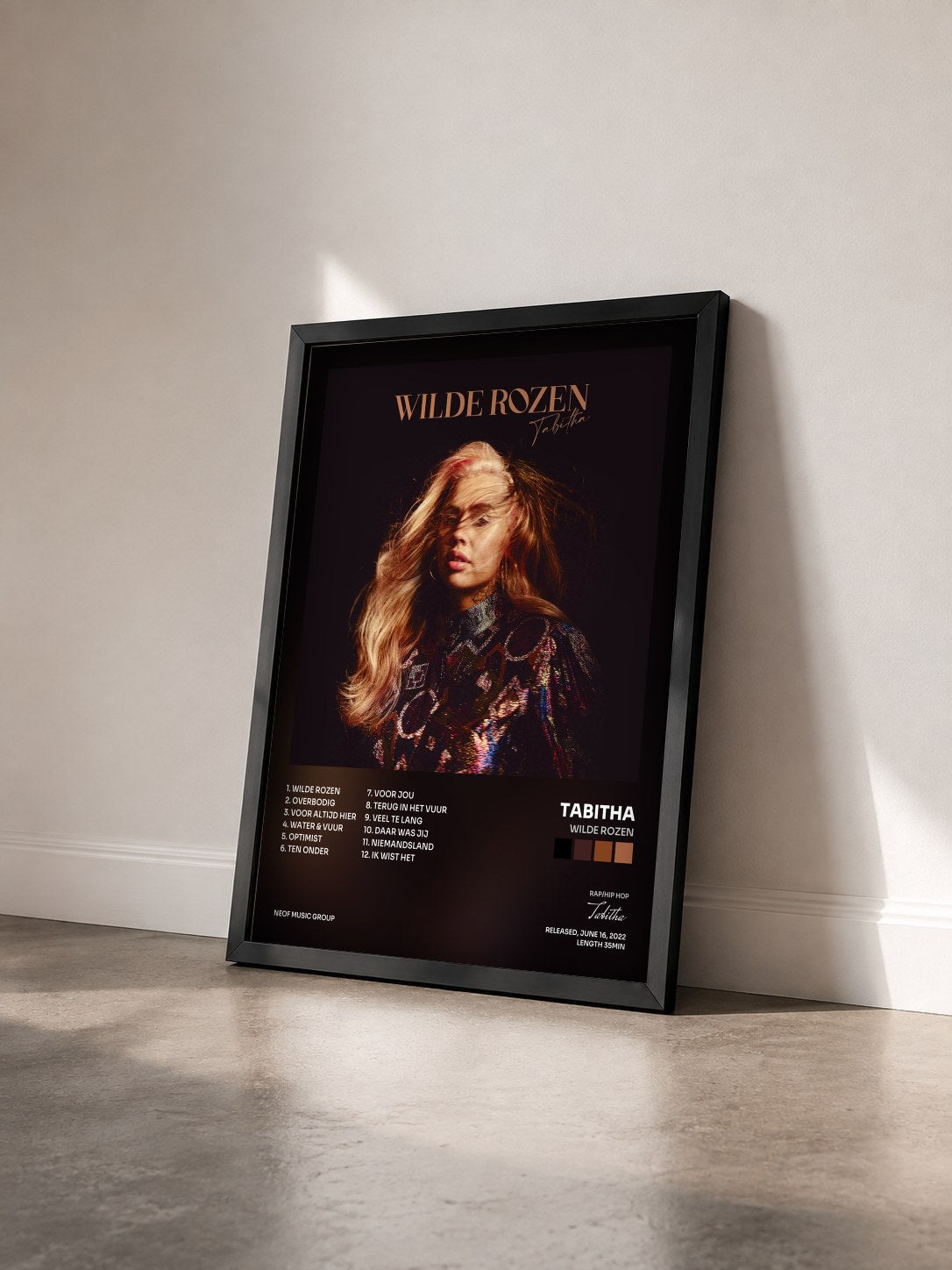 #noir Tableau de l'album Wilde Rozen de Tabitha vu de trois quarts, cadre noir
