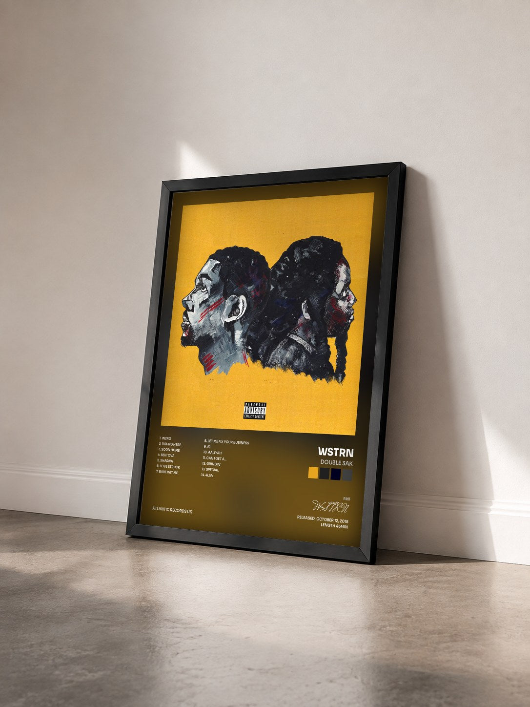 #noir Tableau de l'album DOU3LE 3AK de WSTRN vu de trois quarts, cadre noir